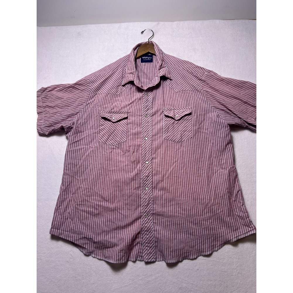 Wrangler XXL Western Shirt Cowboy Stripe Burgundy Short Sleeve Pearl Snap Tear